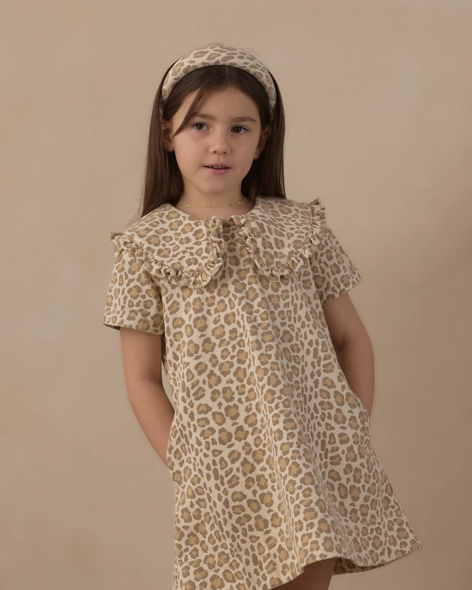Collared Denim Mini Dress Leopard