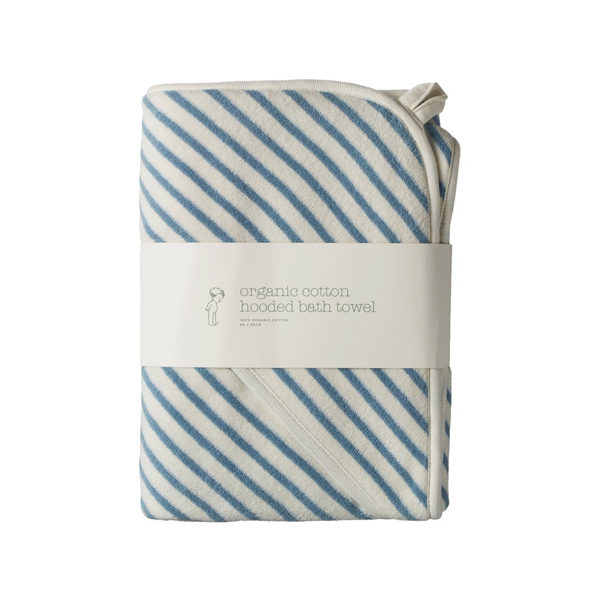 Org Cotton Hooded Towel - Blue Sailor Stripe