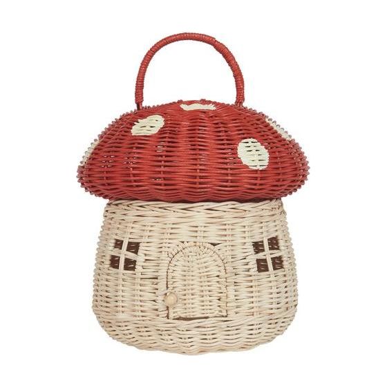 Rattan Mushroom Basket - Red