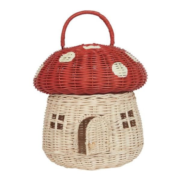 Rattan Mushroom Basket - Red