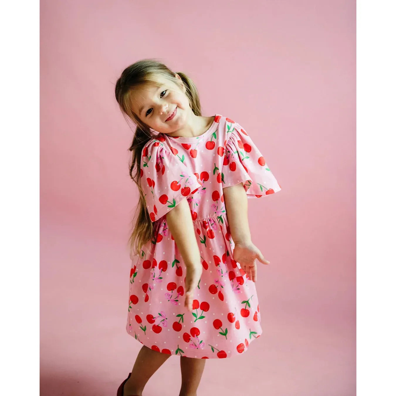Cherry Polka Short Sleeve Holiday Dress