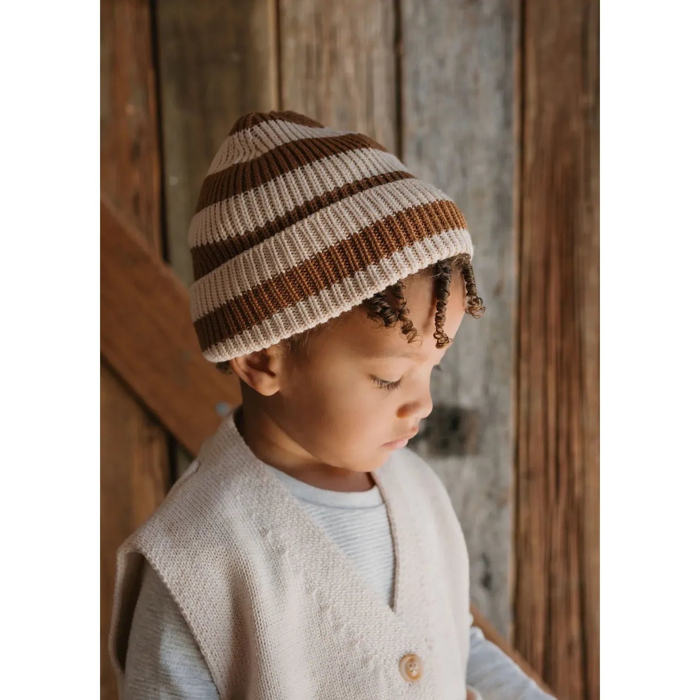 Tokyo Merino Beanie Caramel Stripe