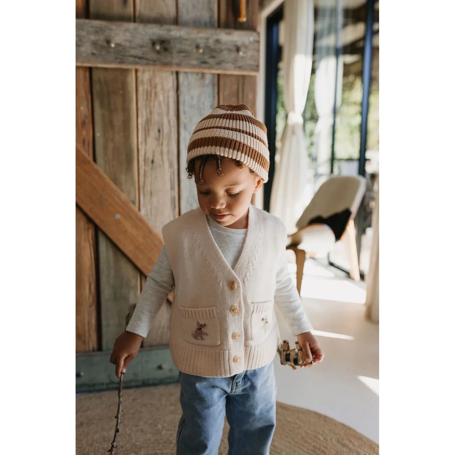 Tokyo Merino Beanie Caramel Stripe