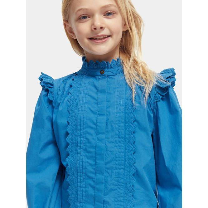 Organic Boxy-Fit Ruffled Shirt - Electric Blue