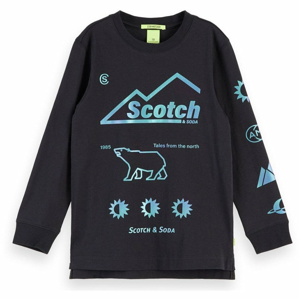 Cotton Long Sleeve Artwork T-Shirt - Black