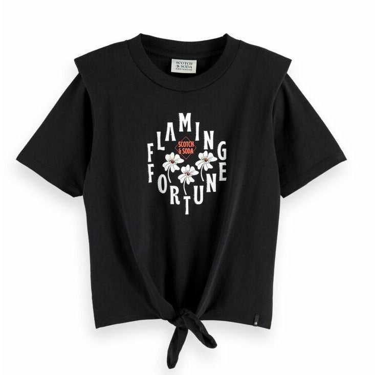 Shoulder Detail Artwork T-Shirt - Black