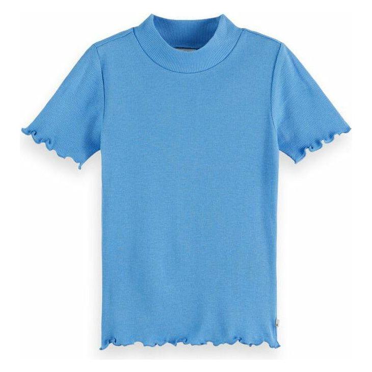 Fitted High-Neck Rib Knit Tee - Quilt Blue