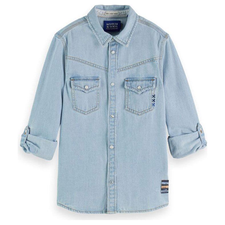 Regular Fit Denim Western Shirt - Washed Indigo