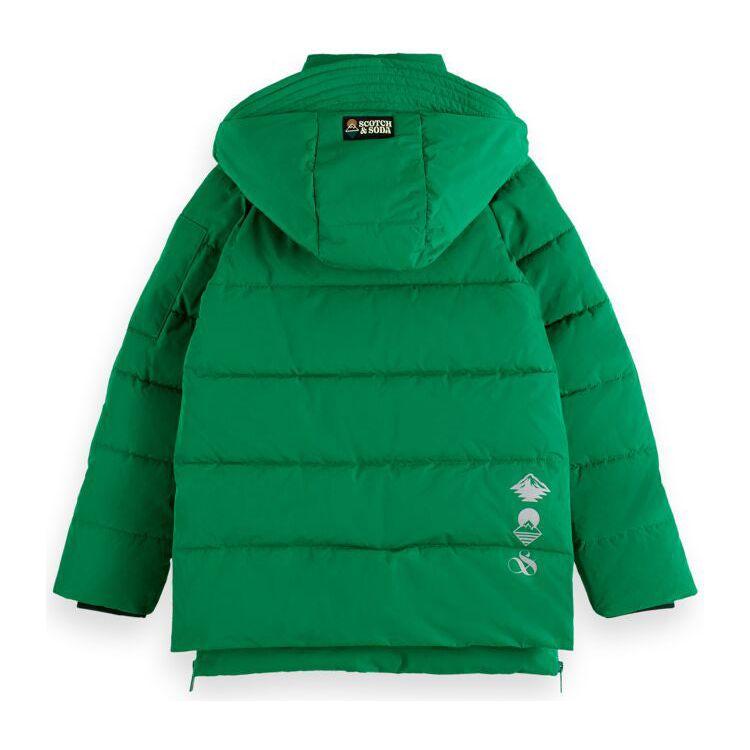 Hooded Water-Repellent Long-Length Puffer Jacket - Emerald