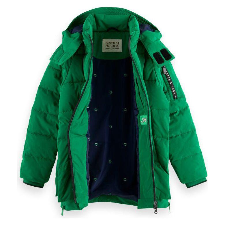 Hooded Water-Repellent Long-Length Puffer Jacket - Emerald