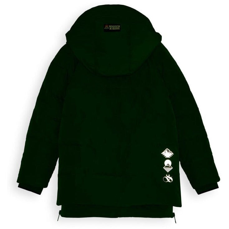 Hooded Water-Repellent Long-Length Puffer Jacket - Black