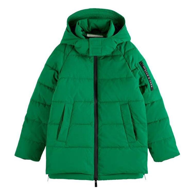 Hooded Water-Repellent Long-Length Puffer Jacket - Emerald