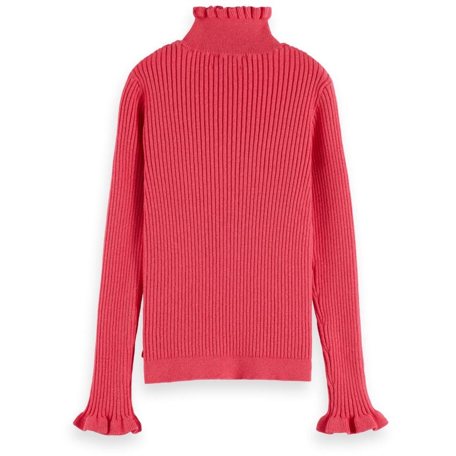 Ruffled Half-Zip Rib Sweater
