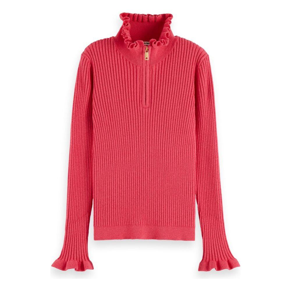 Ruffled Half-Zip Rib Sweater