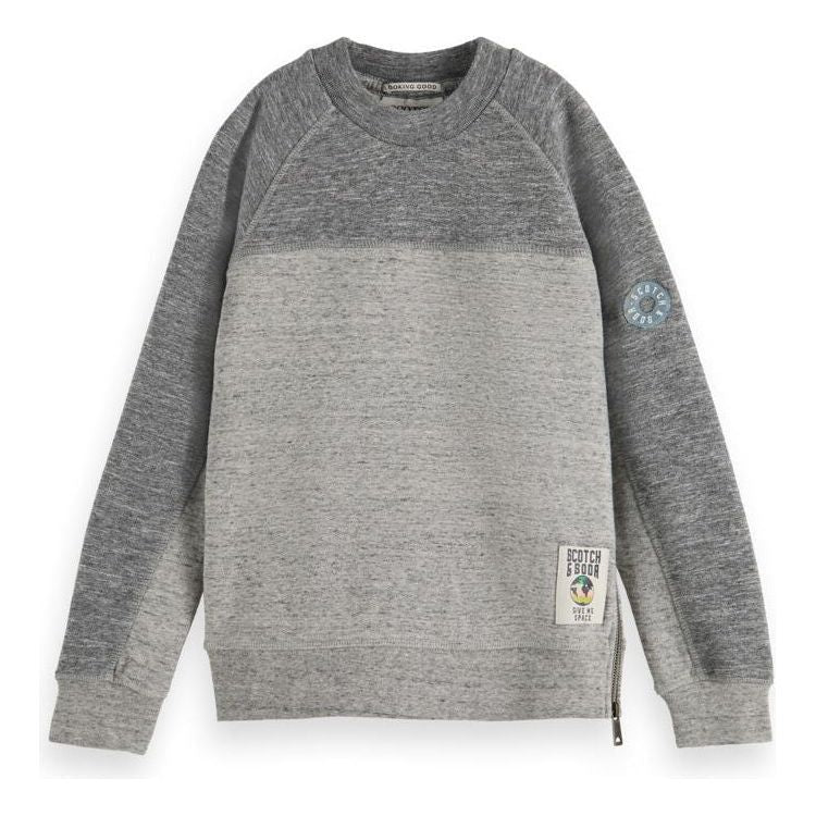 Panelled Melange Crewneck Side-Zip Sweatshirt