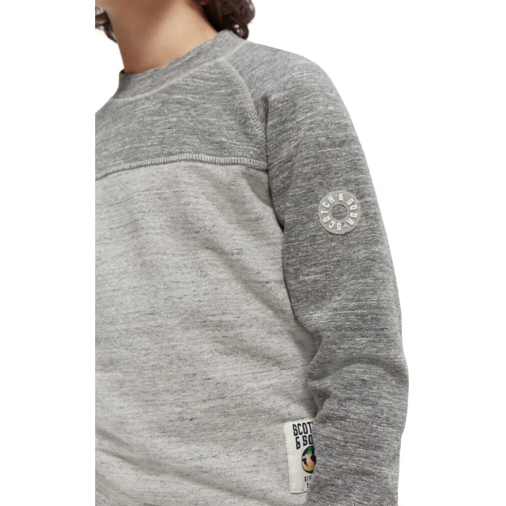 Panelled Melange Crewneck Side-Zip Sweatshirt