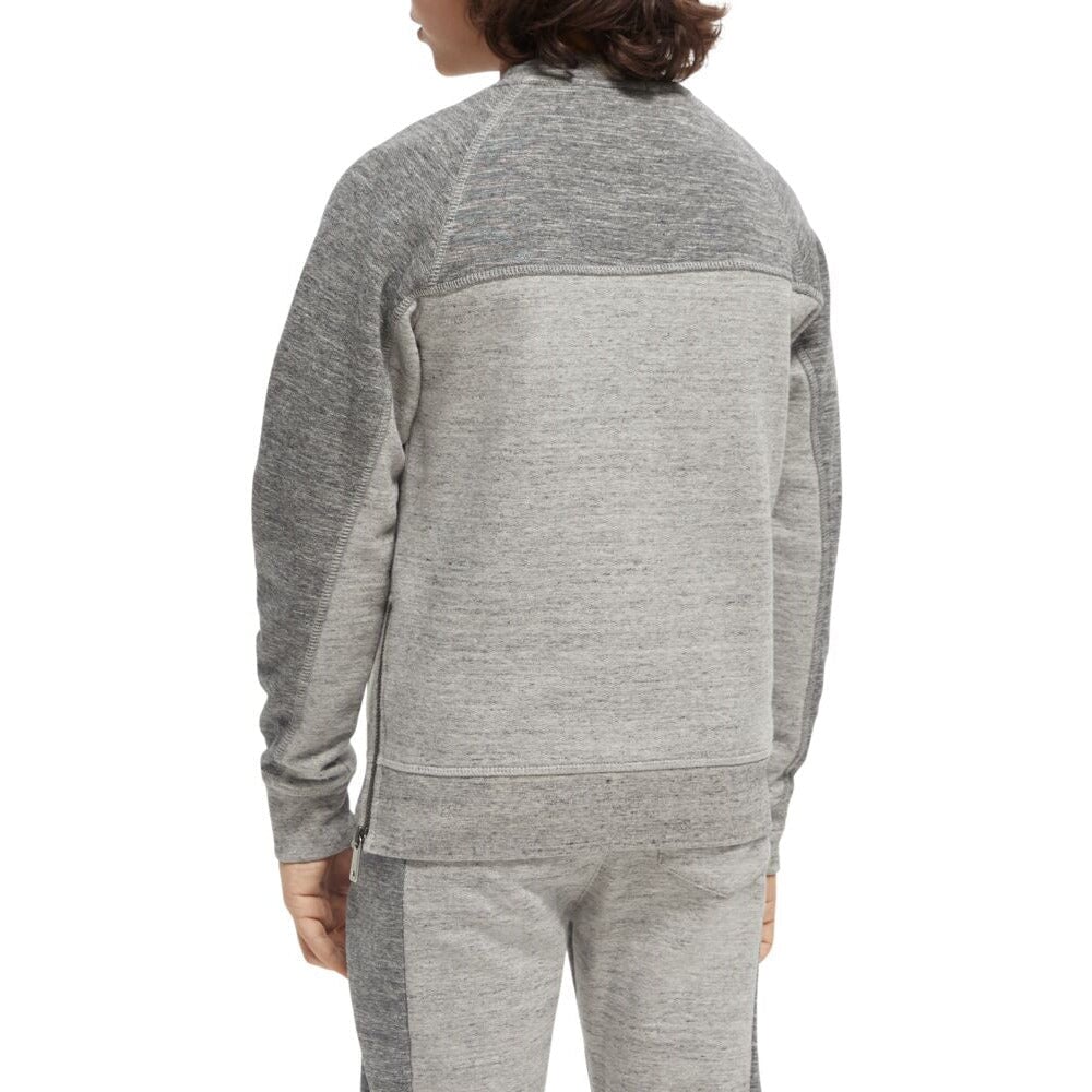 Panelled Melange Crewneck Side-Zip Sweatshirt