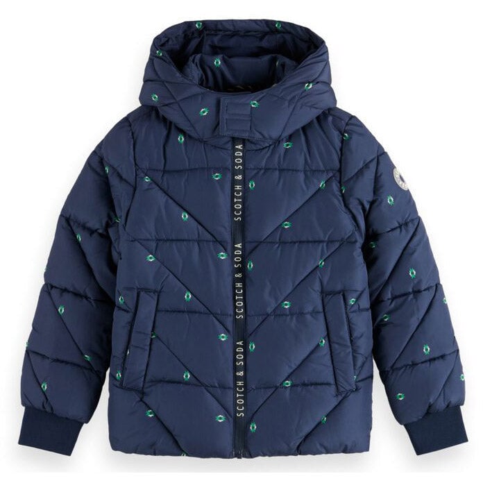 Water Repellent Puffed Jacket With Removable Hood