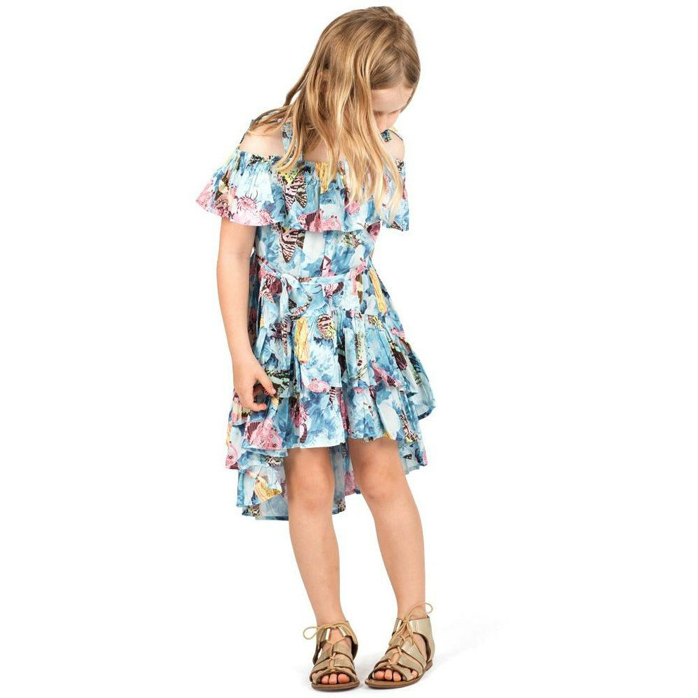 Frilled Off Shoulder Dress - Vintage Butterfly Roses