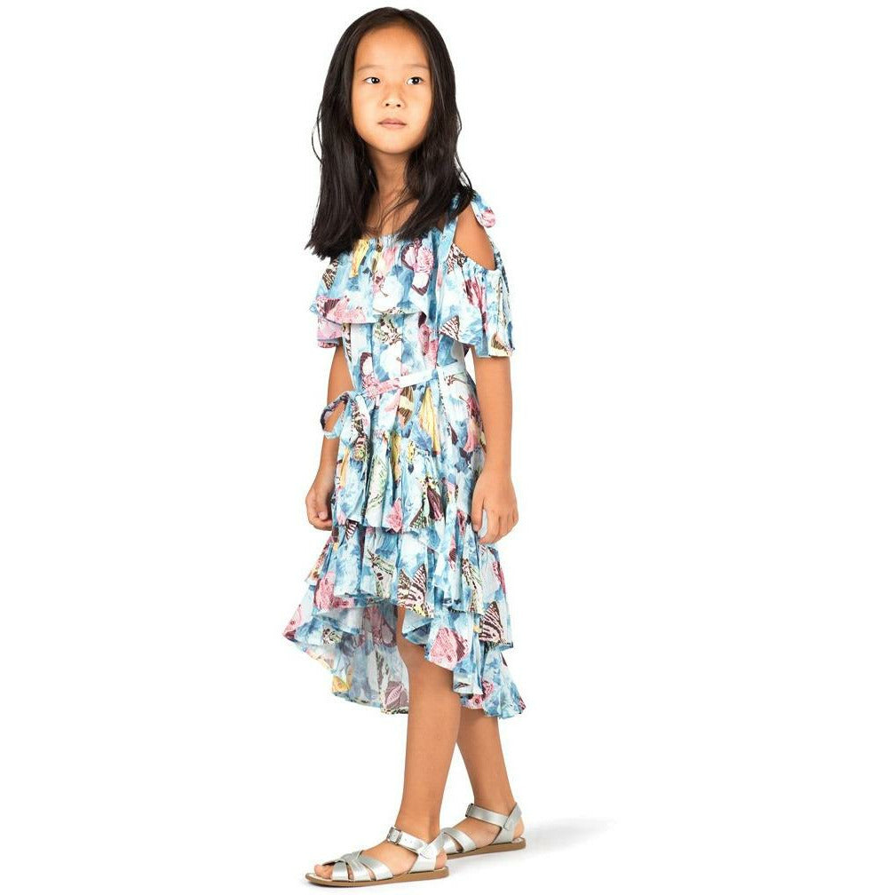 Frilled Off Shoulder Dress - Vintage Butterfly Roses