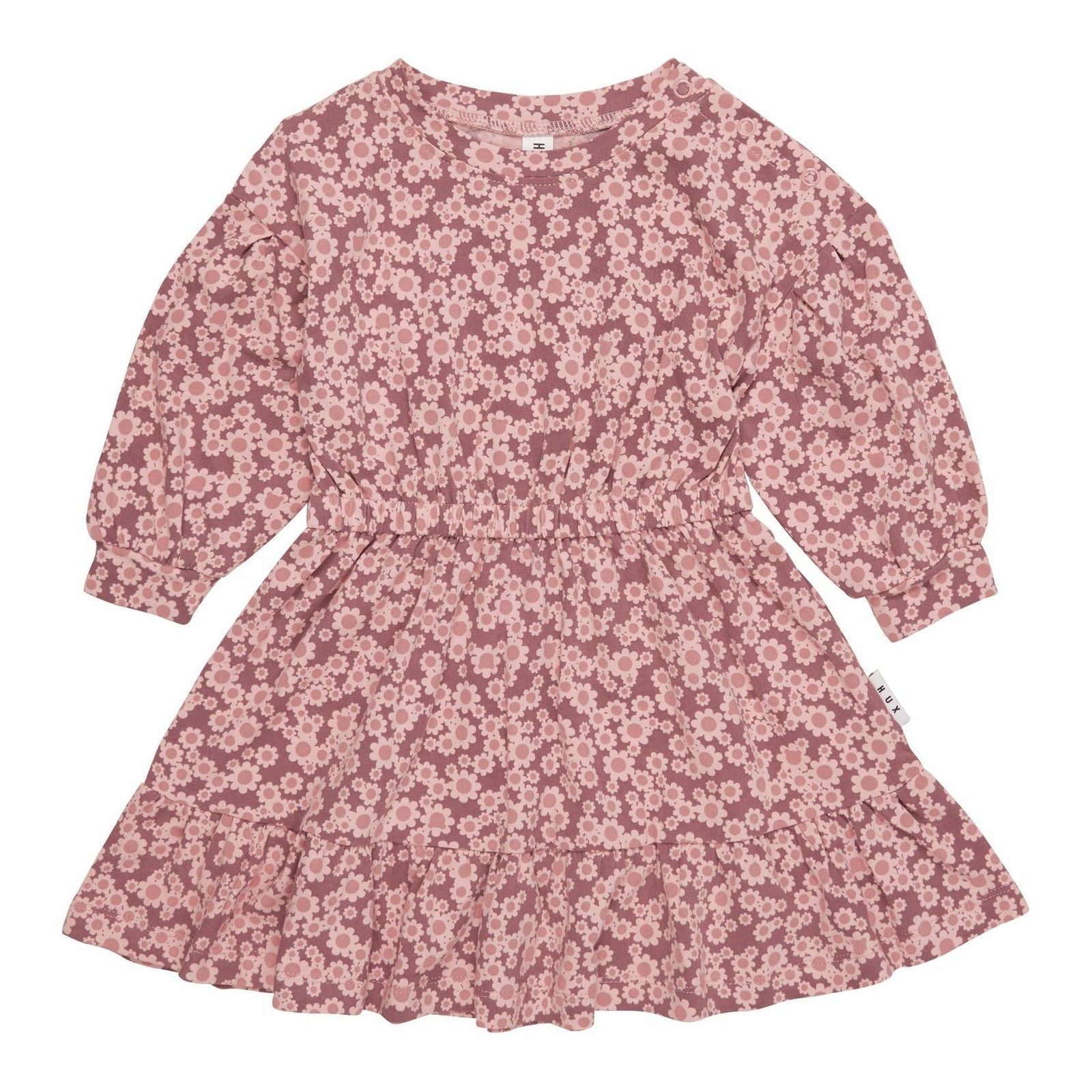 Flower Bear Drop Shoulder Tuck Dress