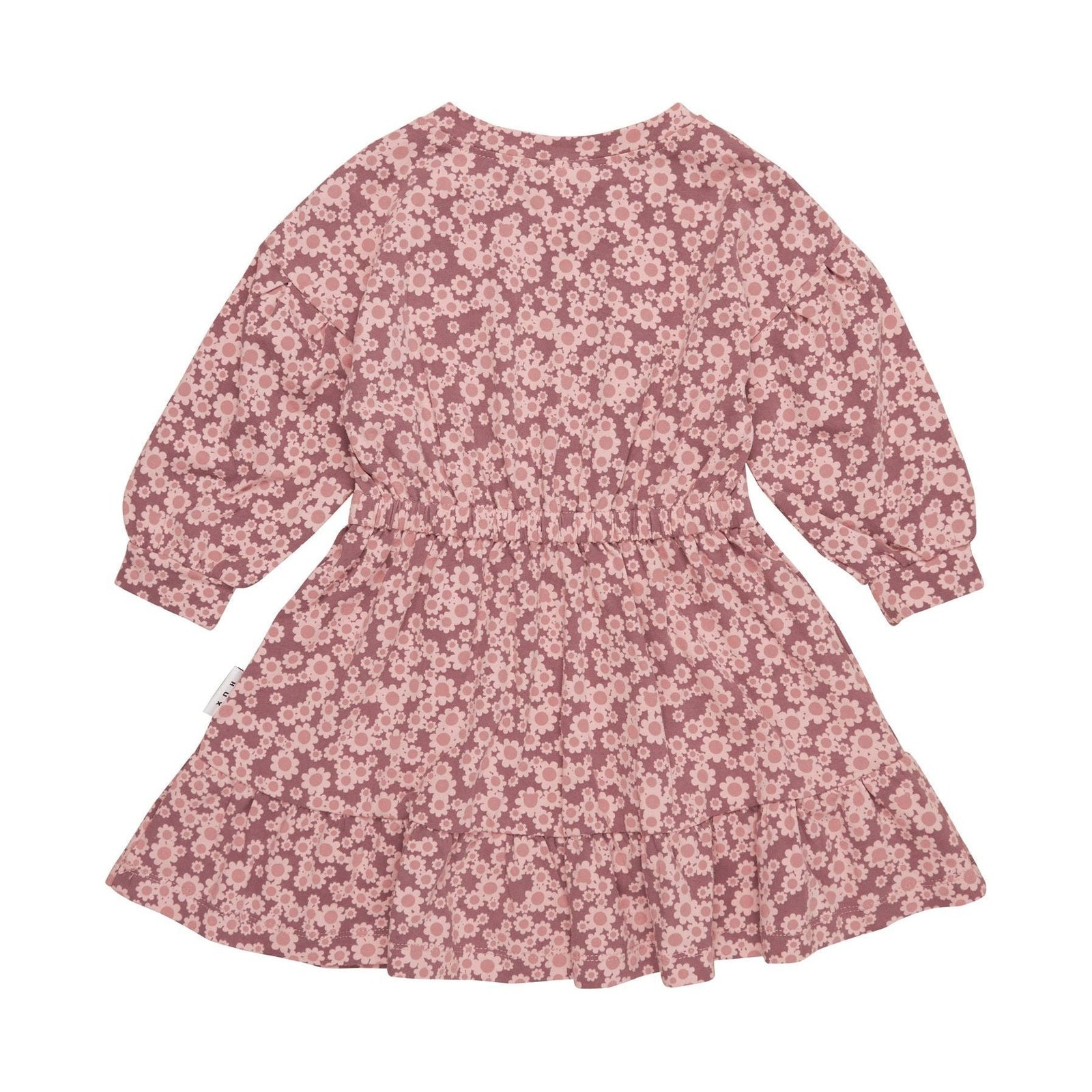 Flower Bear Drop Shoulder Tuck Dress