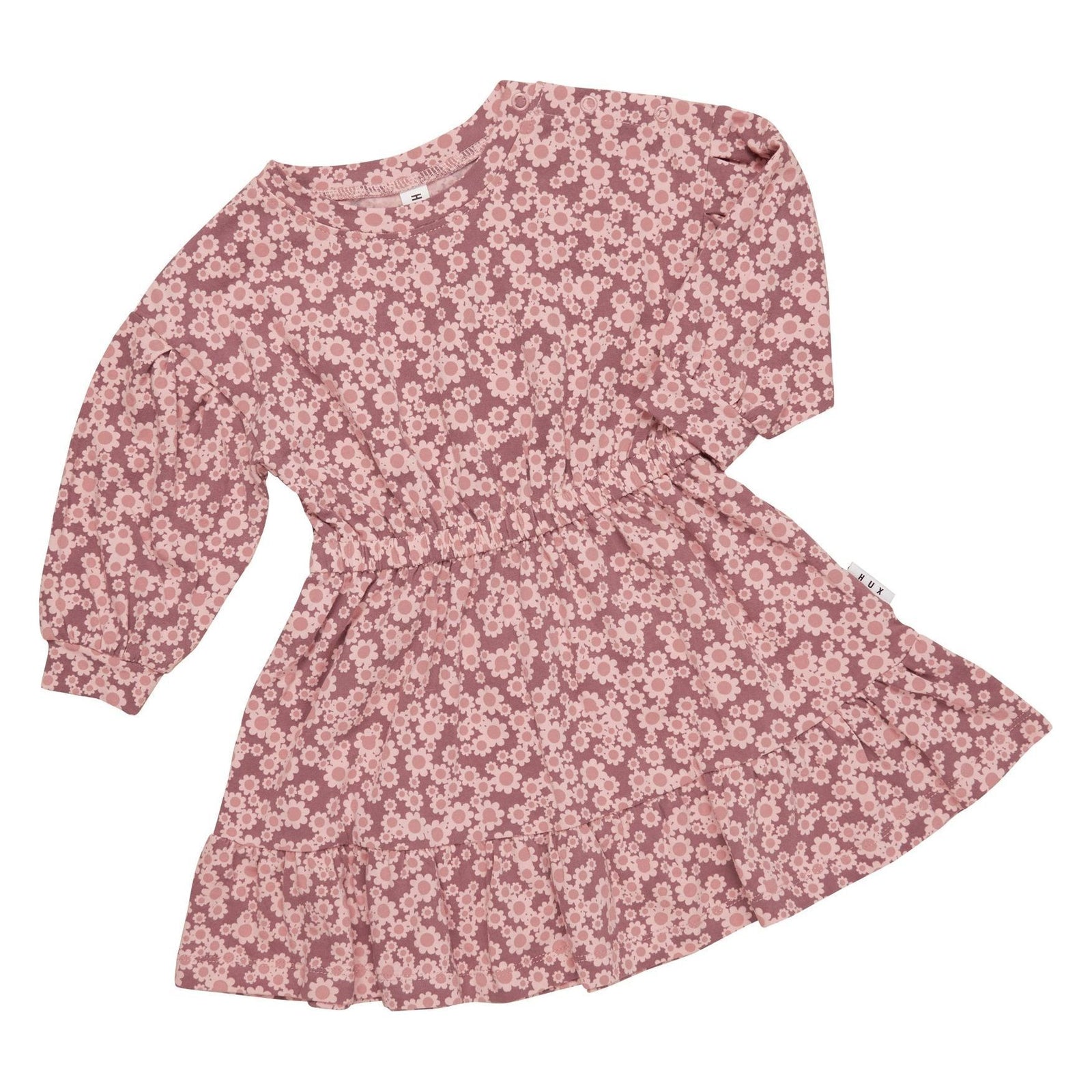 Flower Bear Drop Shoulder Tuck Dress