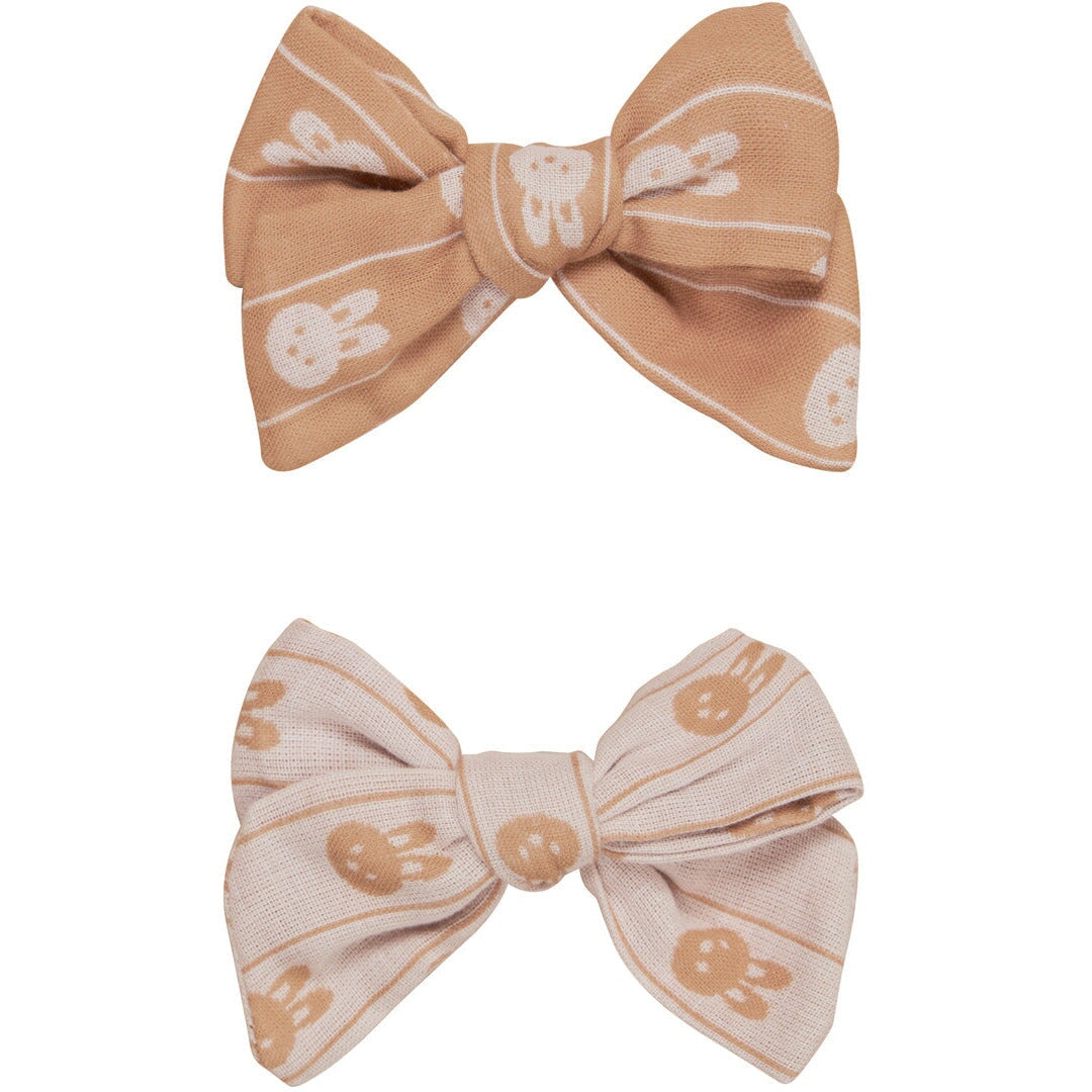 Bunny Stripe 2Pk Hair Bow-Biscuit + Rose