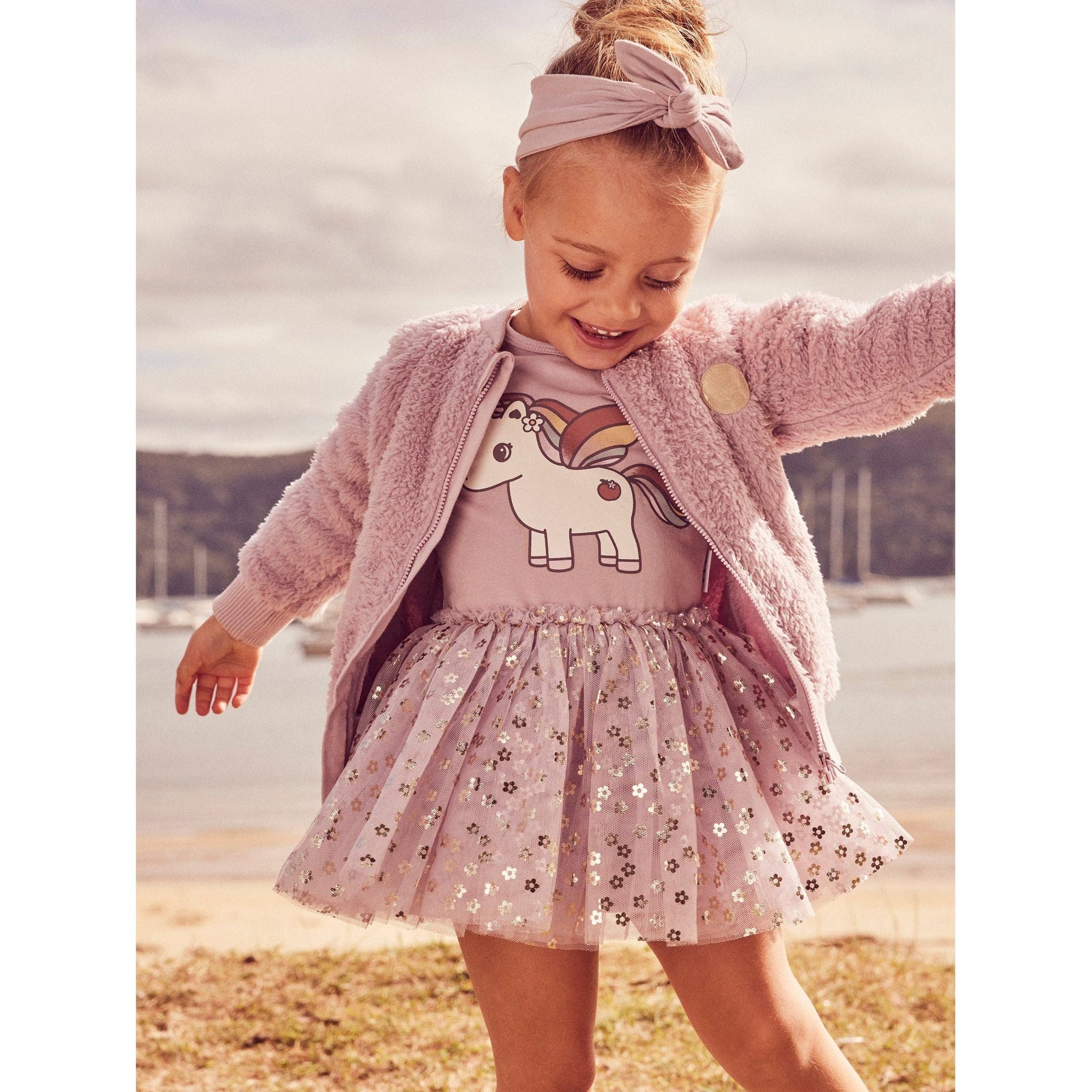 Rainbow Flower Bear 2Pk Headband-Dusty Rose + Lavender