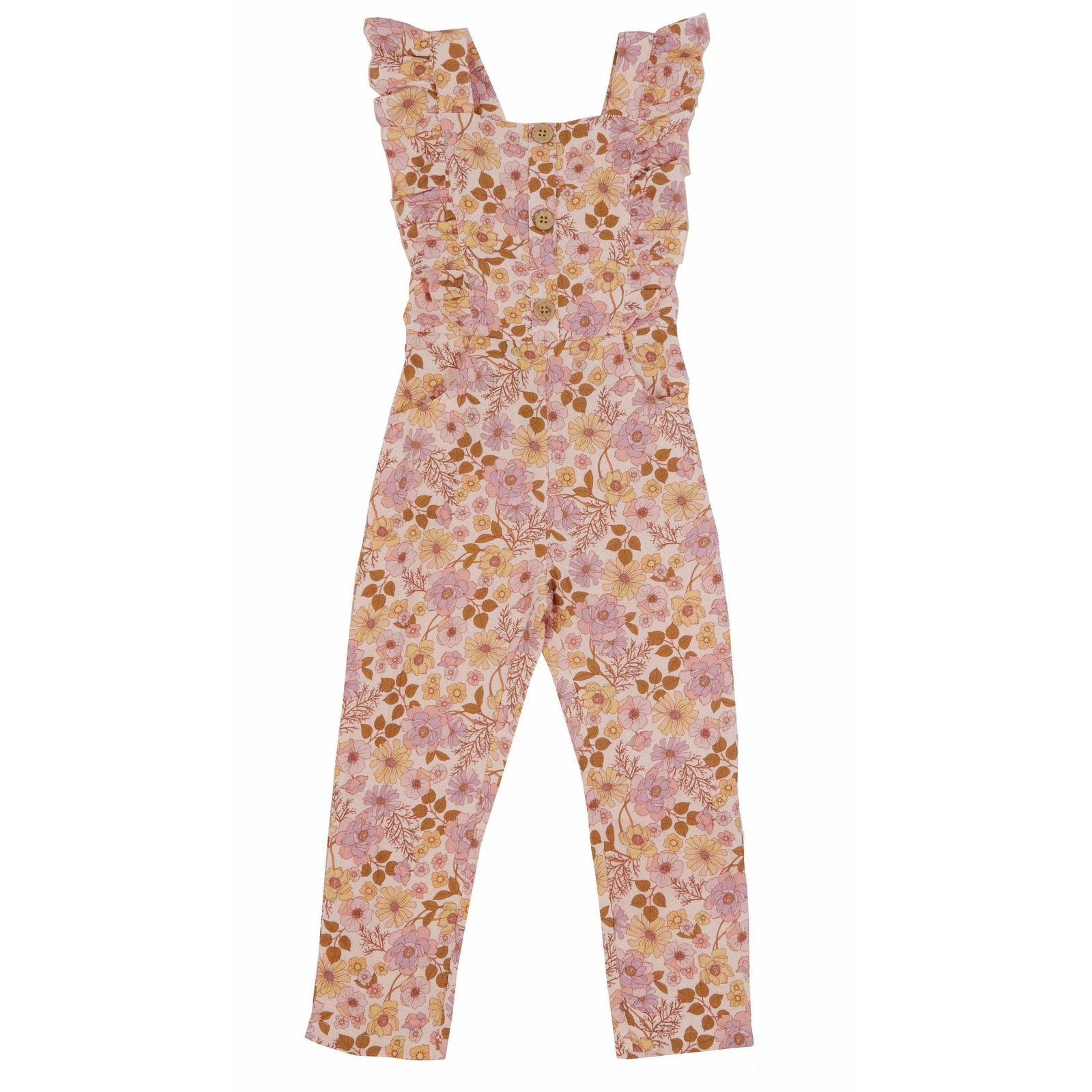 Pink Posy Ruffle Dungarees