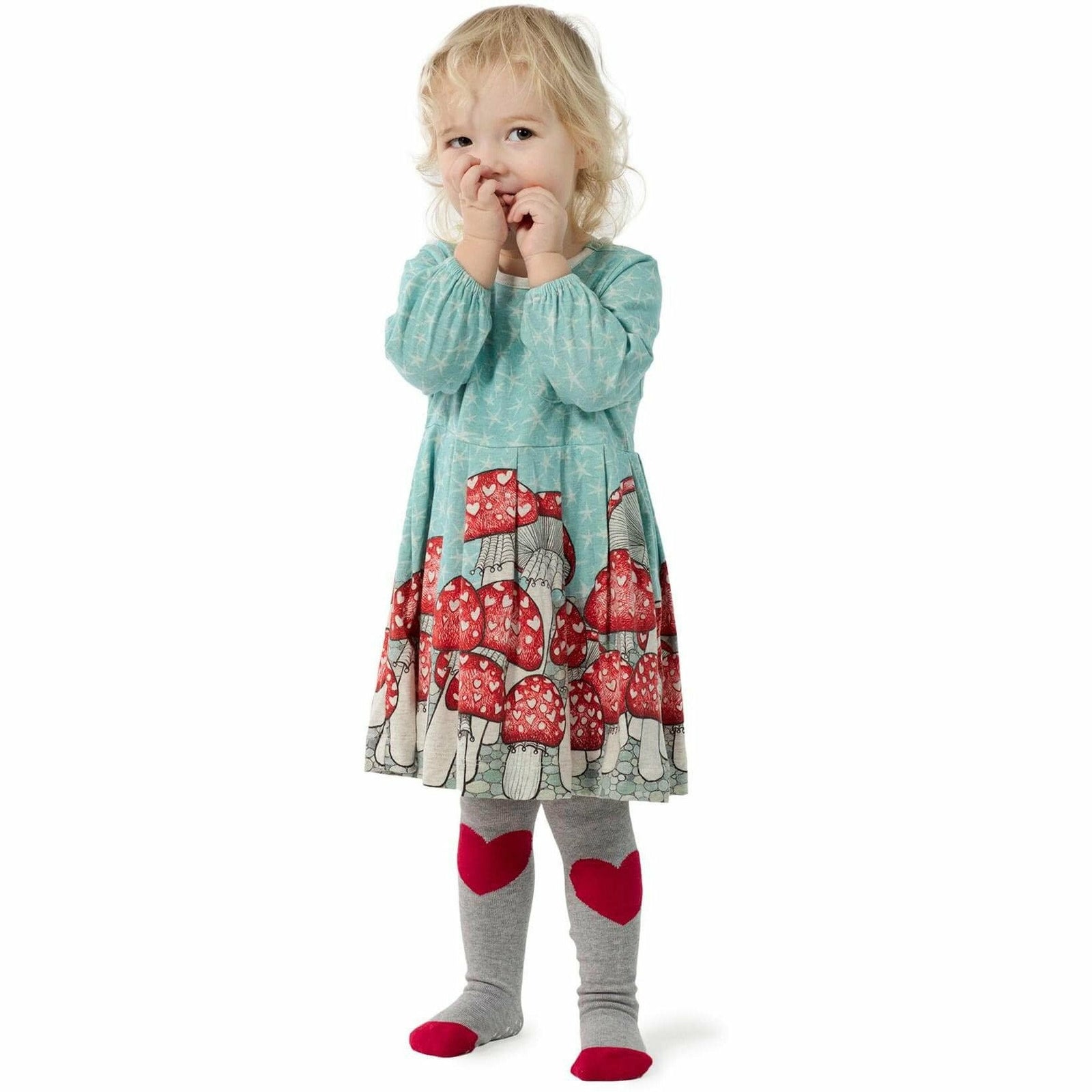 Tights - Heart - Grey Marle/Red