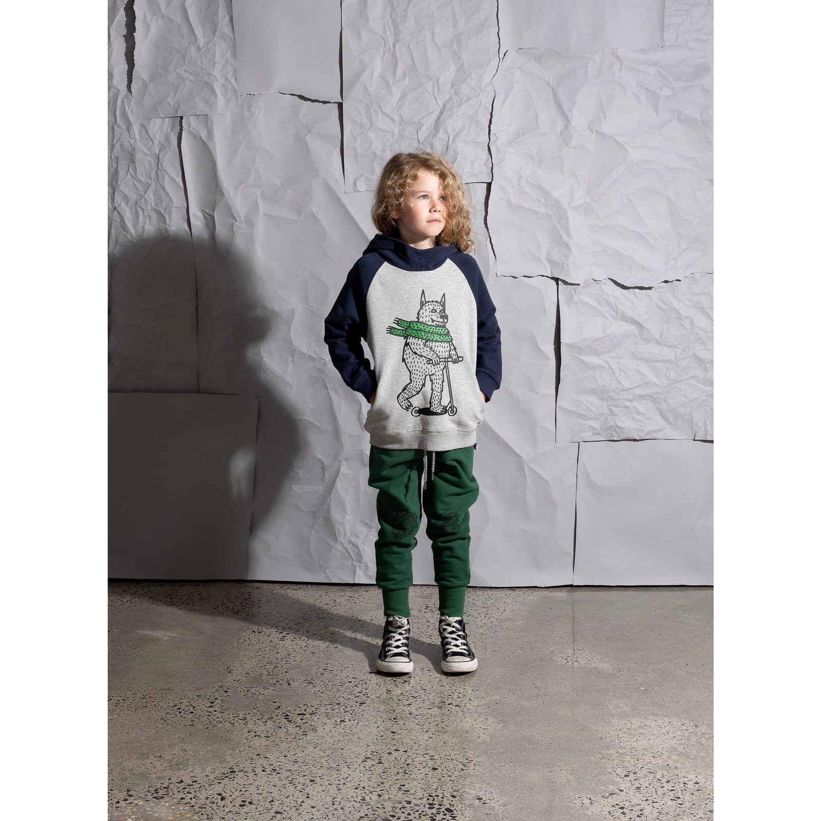 Warm Wolf Furry Hood - Grey Marle/Dark Blue