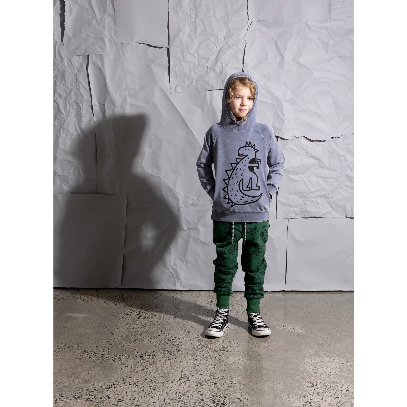 Sketched Dino Hood - Midnight Wash