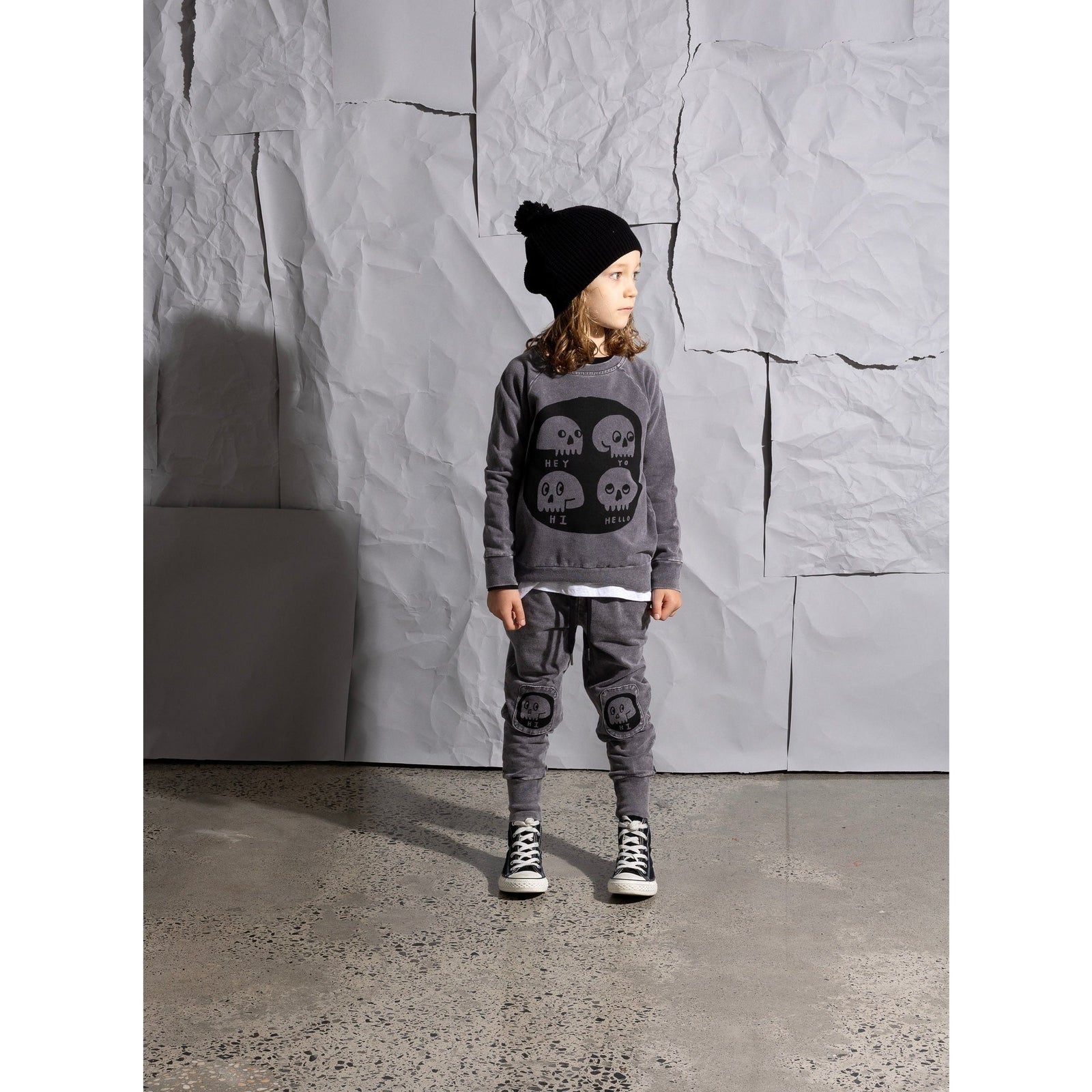 Friendly Skulls Patch Trackies - Grey Wash