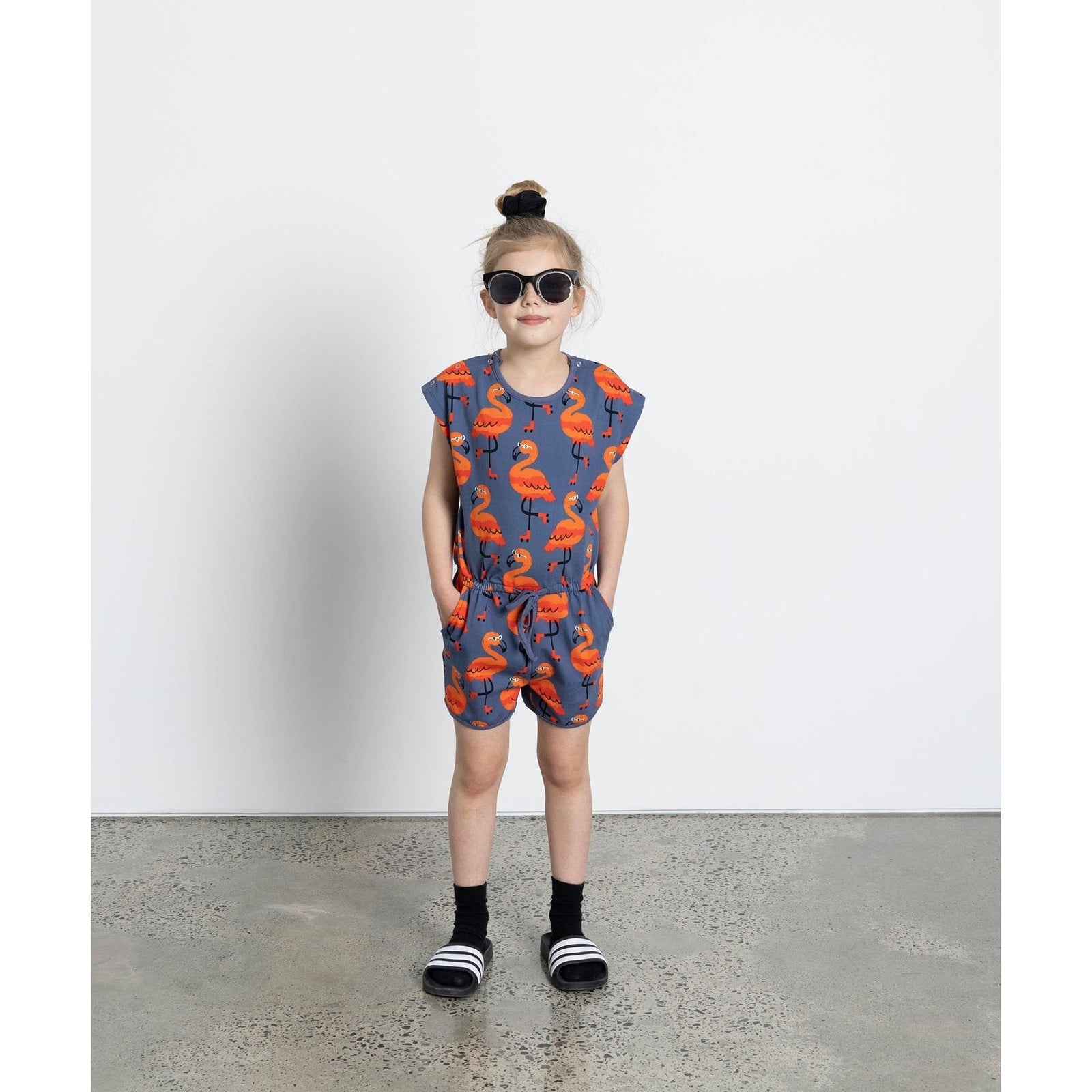Rolling Flamingos Playsuit - Dark Blue