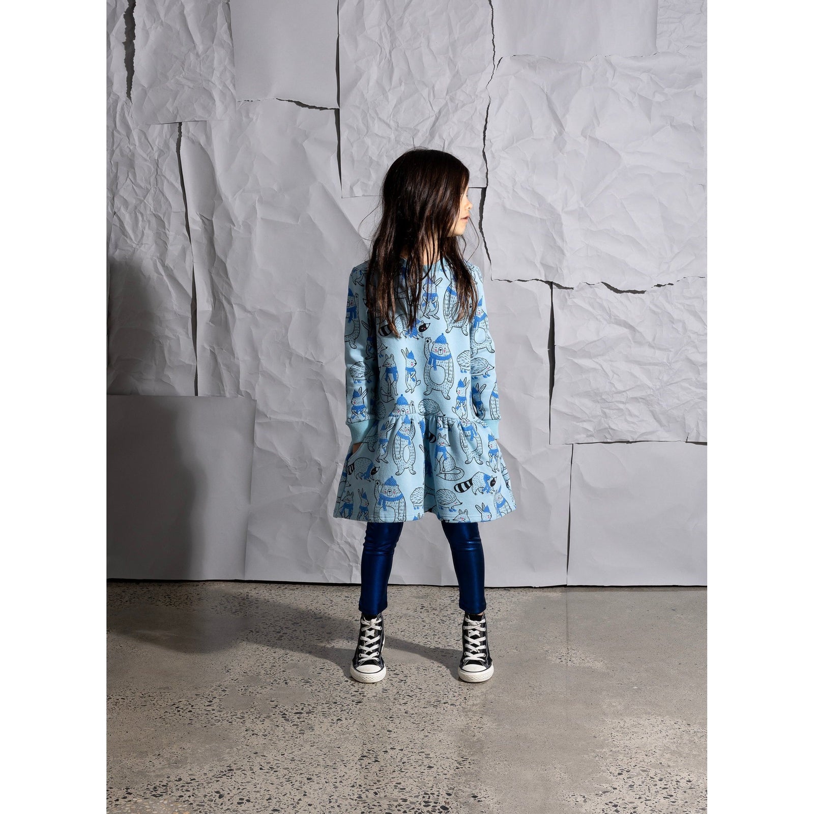 Warm Forest Friends Furry Dress - Aqua