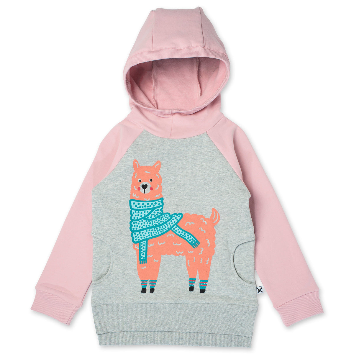 Warm Llama Furry Hood - Grey Marle/Muted Pink