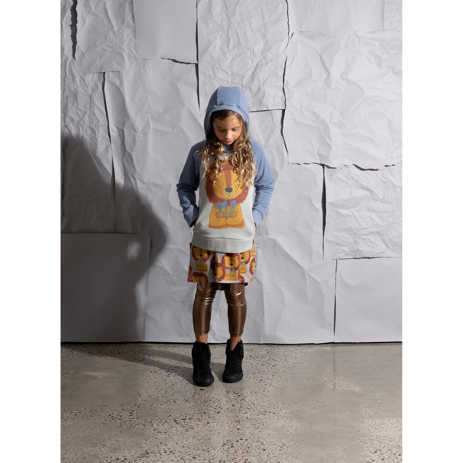 Flower Lion Furry Hood - Grey Marle/Cornflower