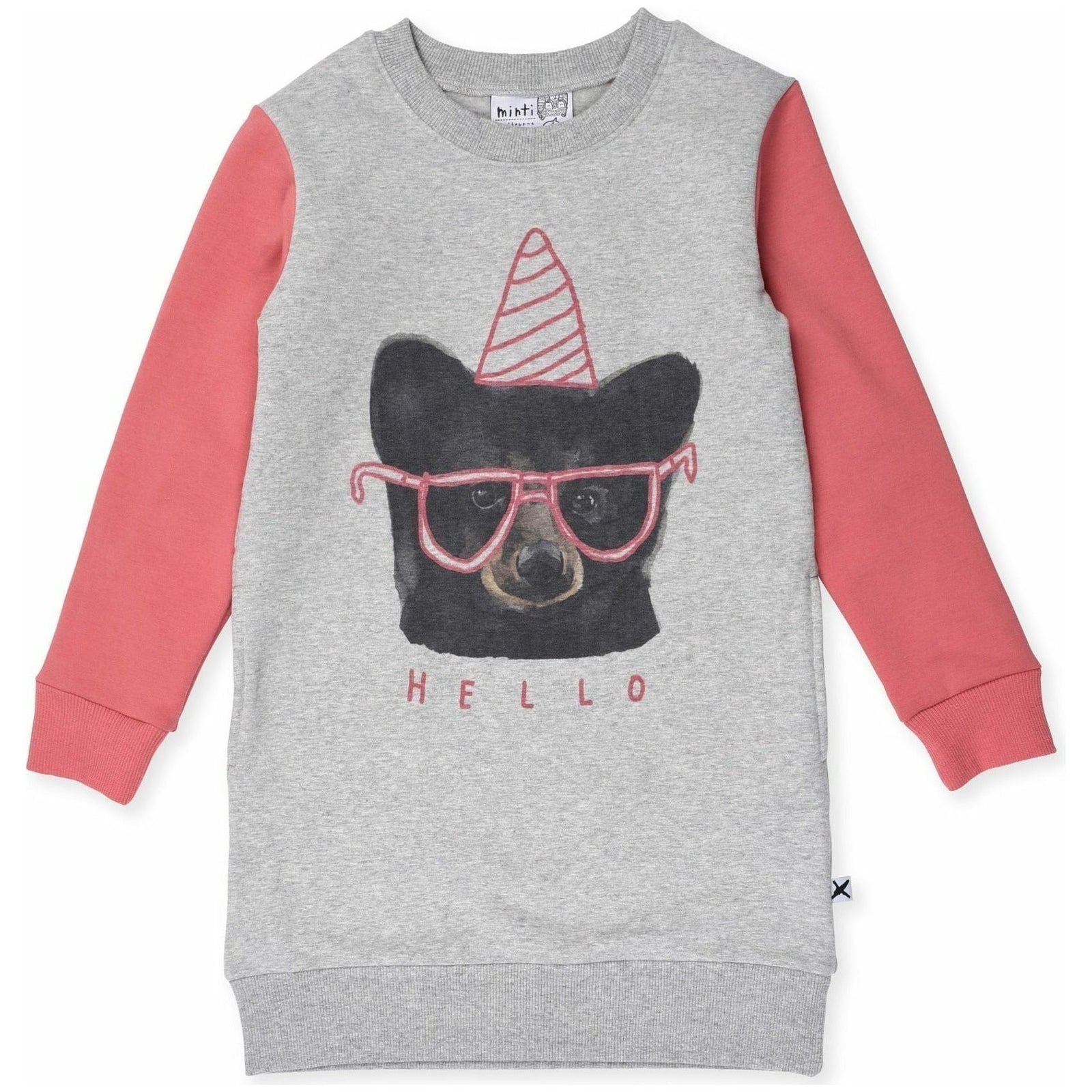 Birthday Bear Furry Dress - Grey Marle/Cherry