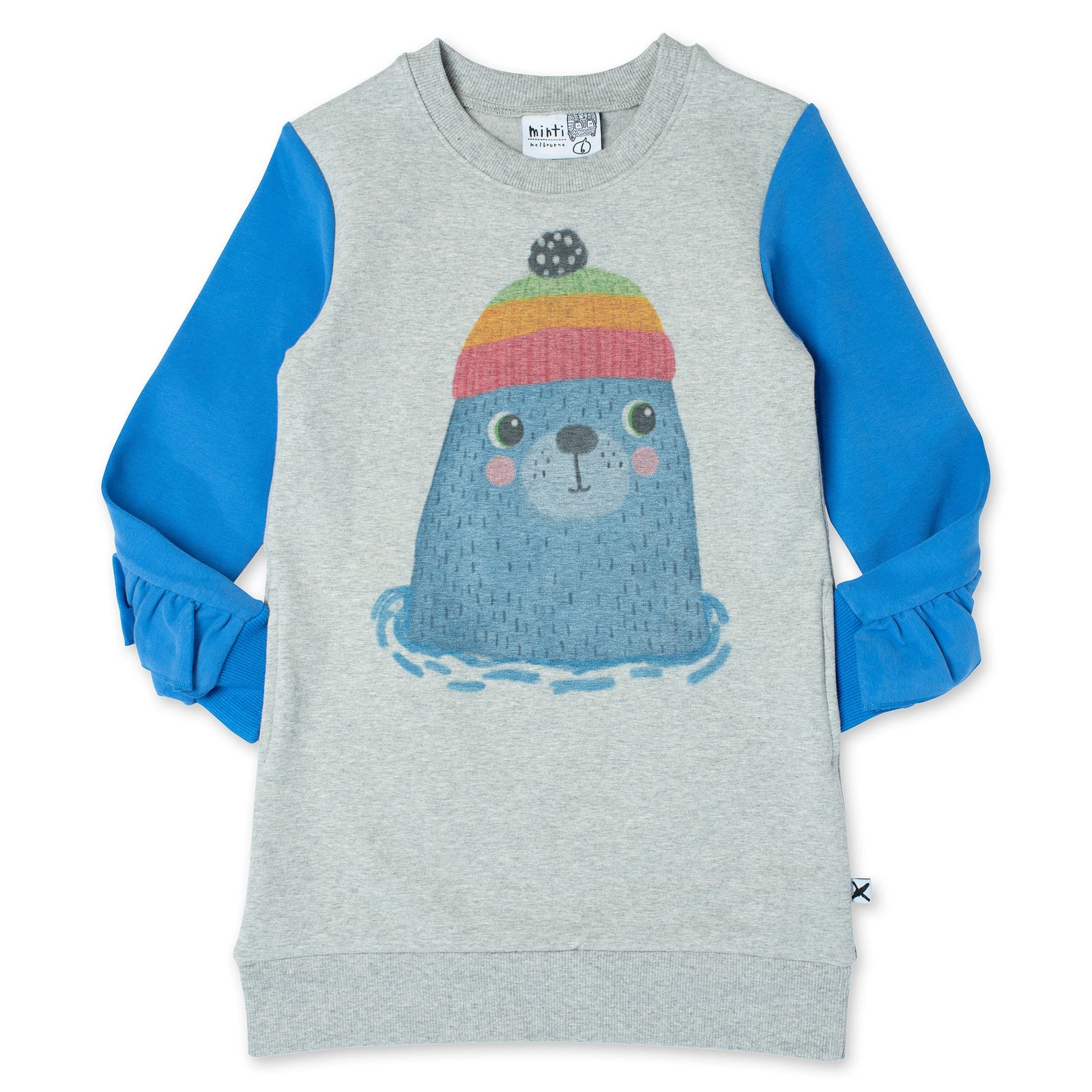 Cosy Seal Dress - Grey Marle/Bright Blue