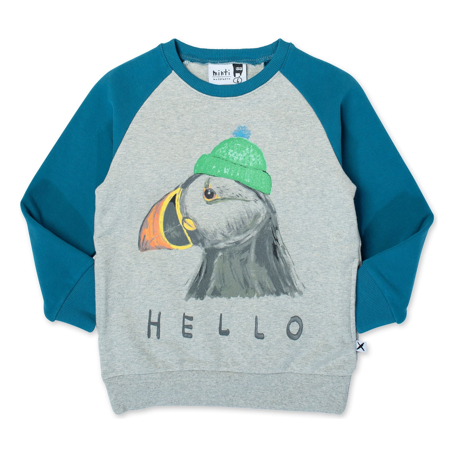 Toasty Puffin Furry Crew - Grey Marle/Teal