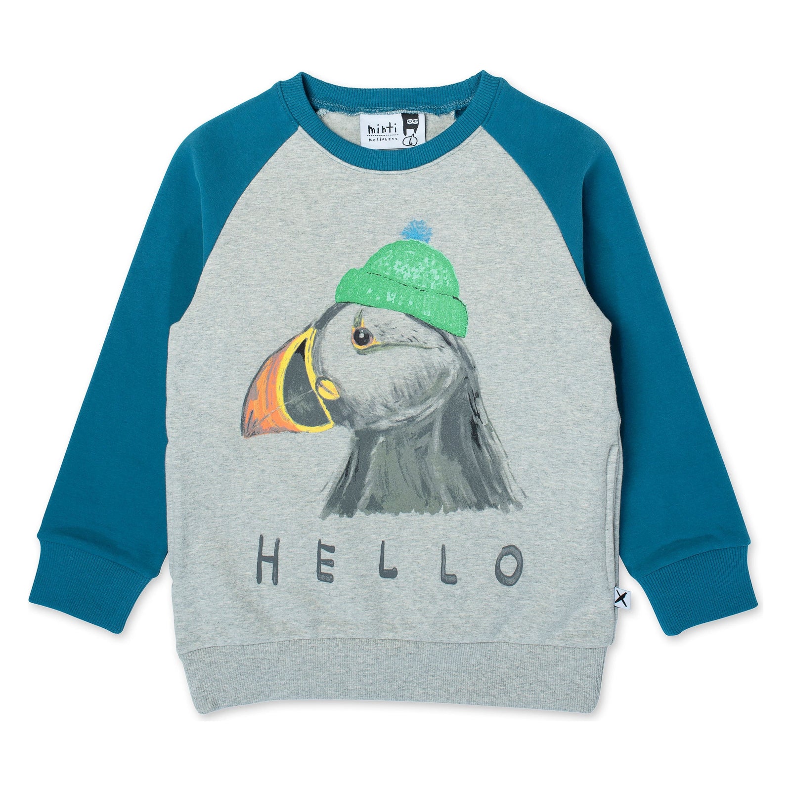 Toasty Puffin Furry Crew - Grey Marle/Teal