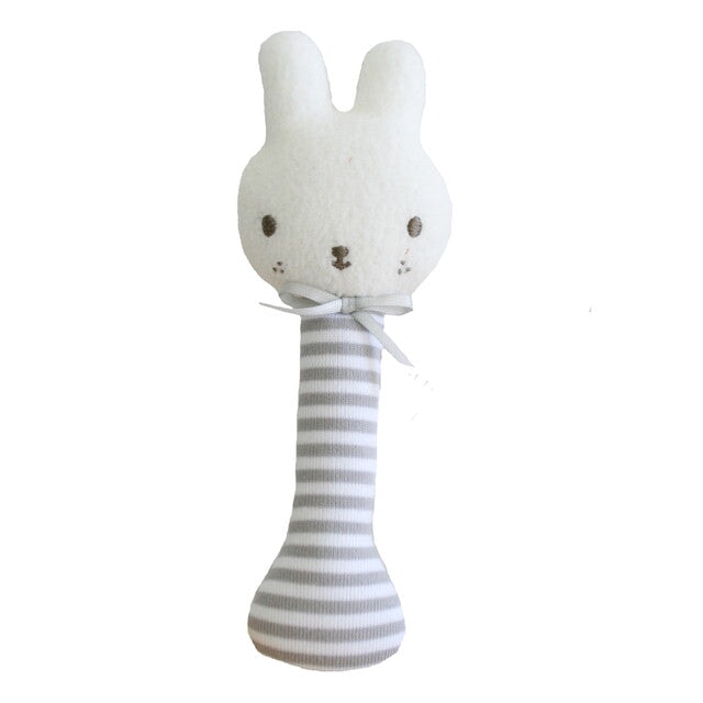 Baby Bunny Stick Rattle Grey Stripe