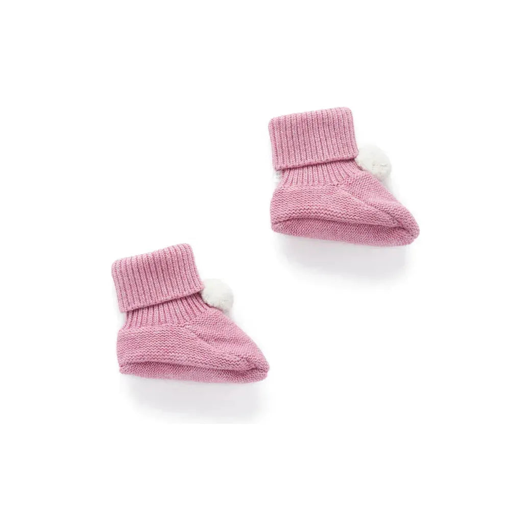 Pom Pom Booties Beetroot Melange