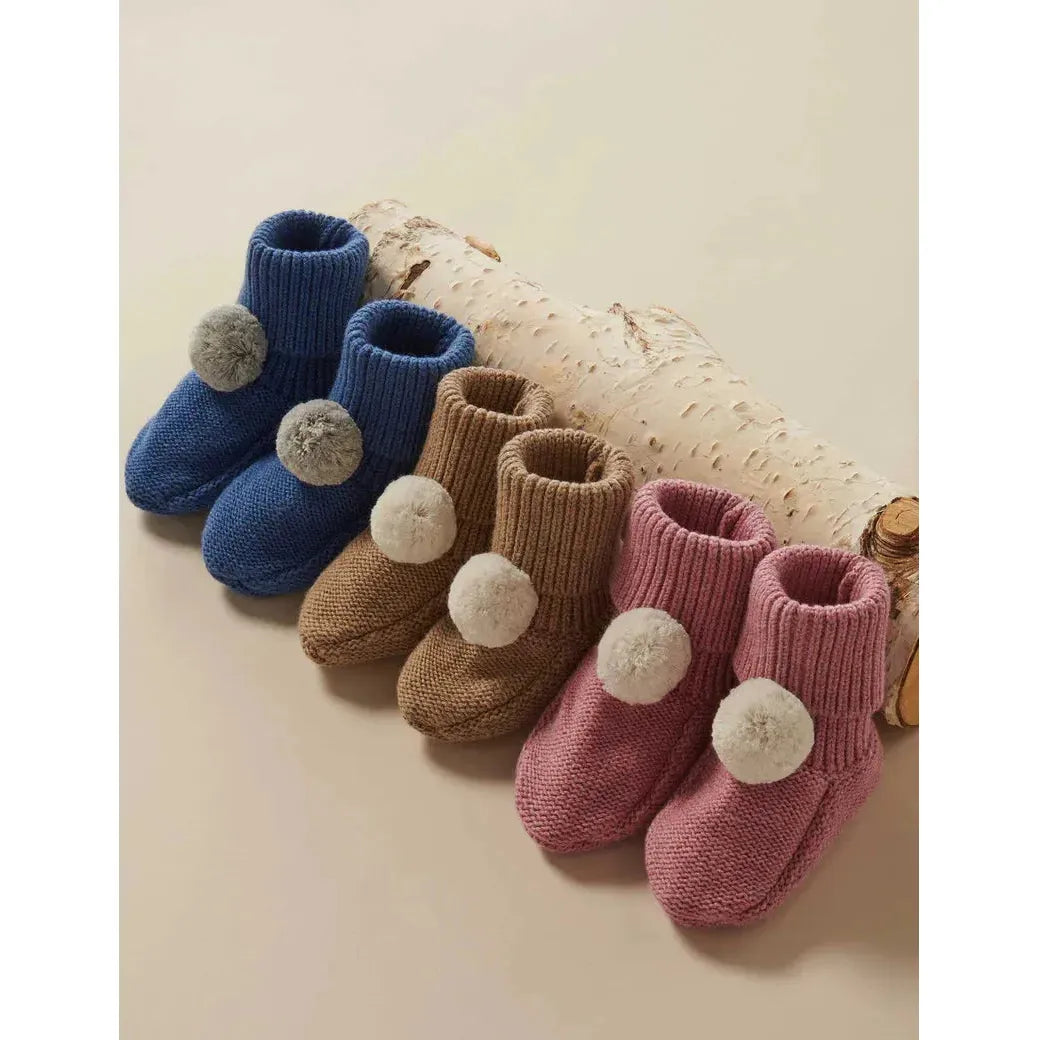 Pom Pom Booties Beetroot Melange