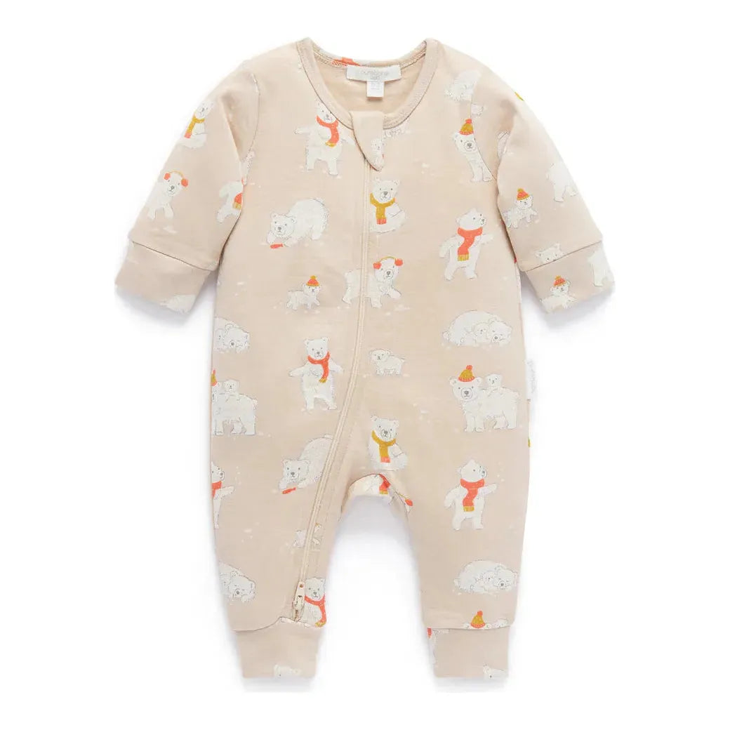 Footless Zip 1 Growsuit Frolicking Bears Print