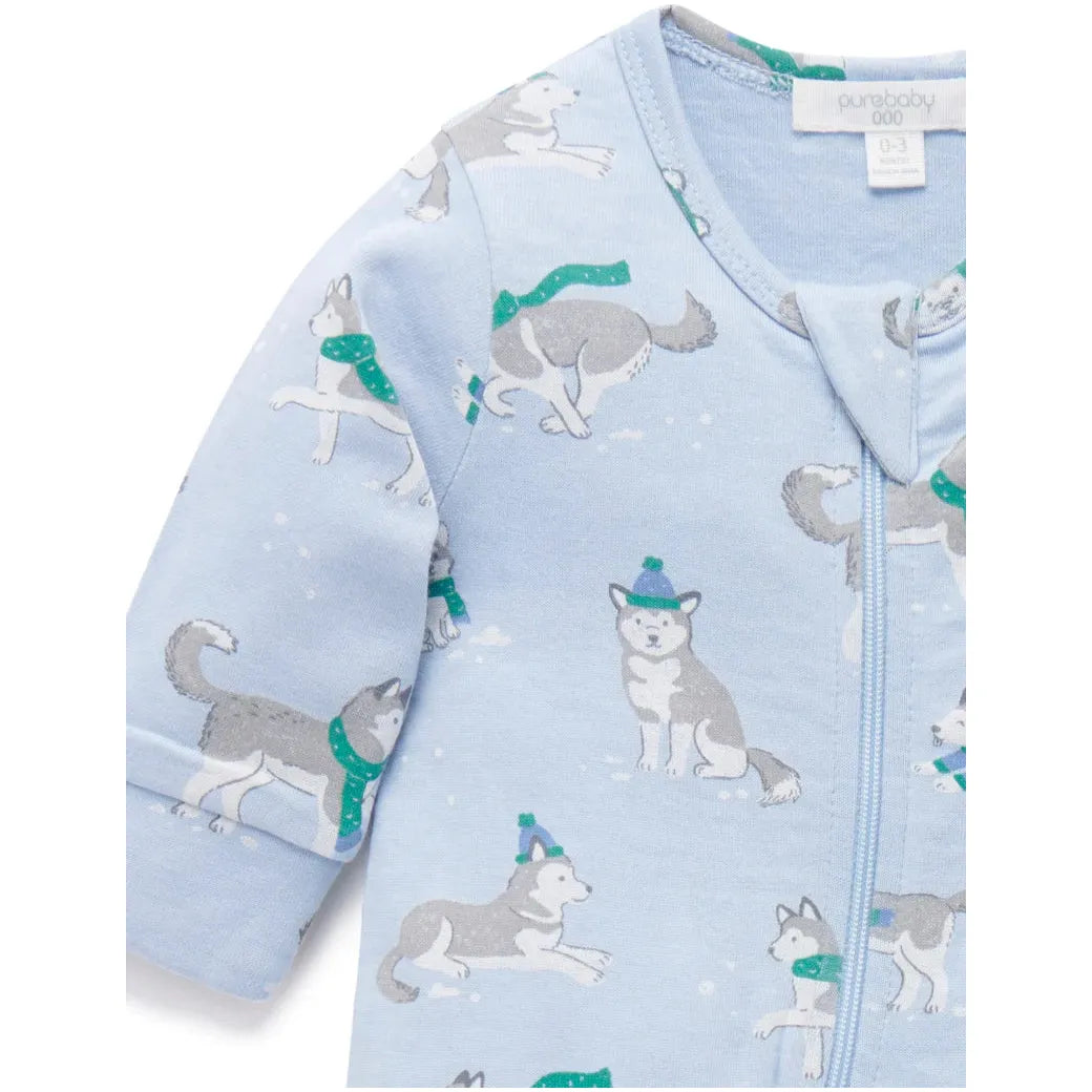 Footless Zip 1 Growsuit Frolicking Huskies Print