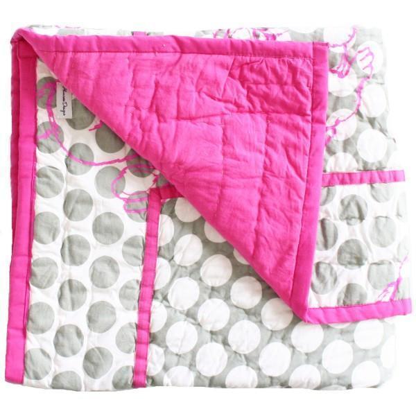 Cot Quilt - Mollie Grey & Pop Pink Bunny Print .