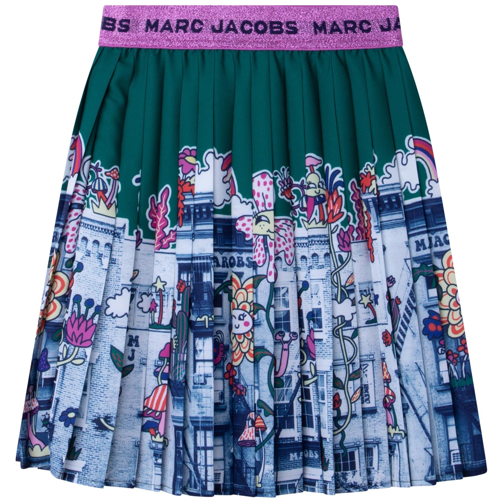 Pleated Skirt With Print - Dark Green