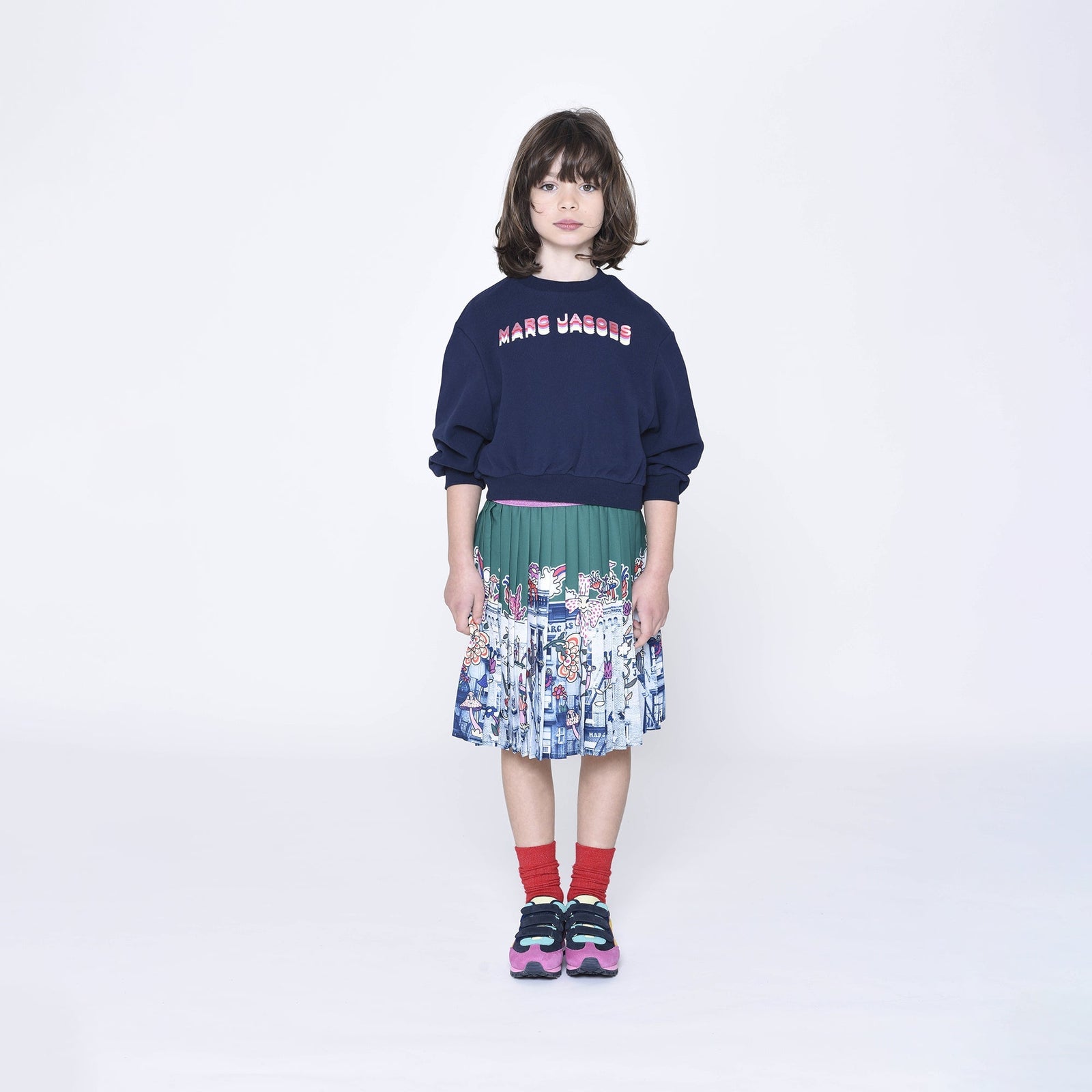 Pleated Skirt With Print - Dark Green